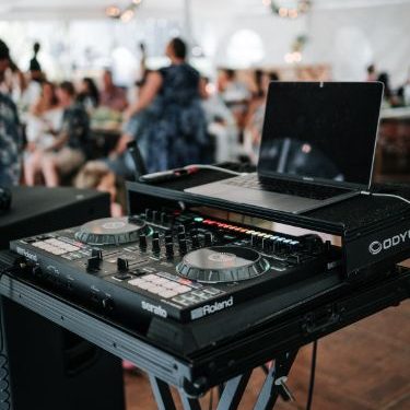 wedding dj sound system and table turn set up.