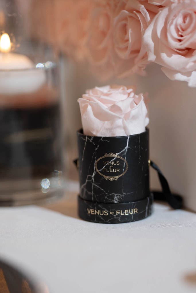 Close-up of Venus et Fleur long-lasting luxury roses used in the wedding decor
